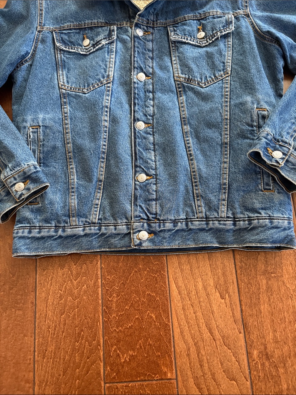 Zara Blue Denim Jacket with Cream Sherpa Collar - Picture 6 of 6